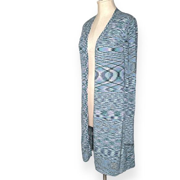 Vintage BCBGMAXAZRIA Y2K Cardigan Sweater Dress Button Up Sheath Teal Abstract - Picture 4 of 9